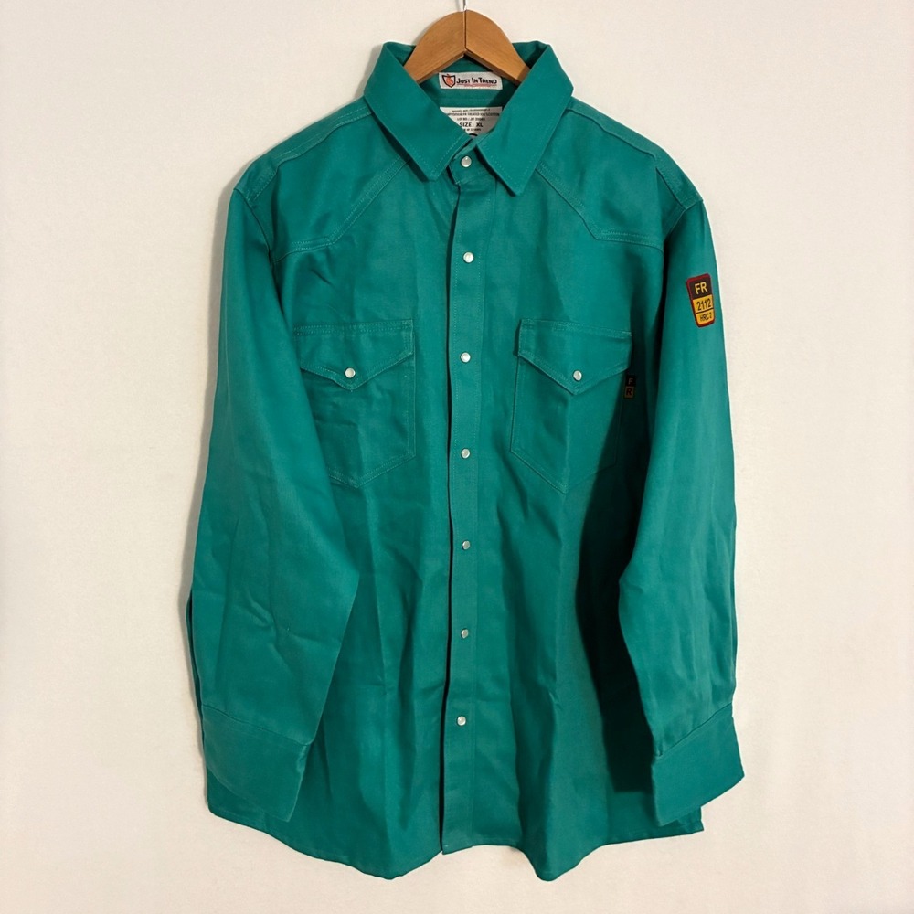 NWOT Just In Trend FR Shirt Men's XL Pearl Snap Flame Resistant Work Gorpcore